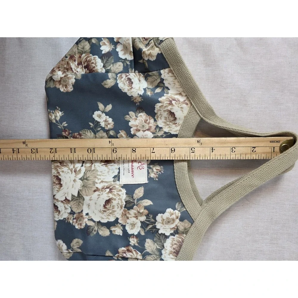 Bossace Shoulder Bag Floral Blue And Tan Medium Korean Design
